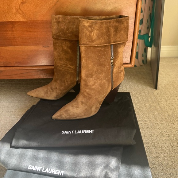 Saint Laurent Brown Suede Ankle Boots - Picture 1 of 7